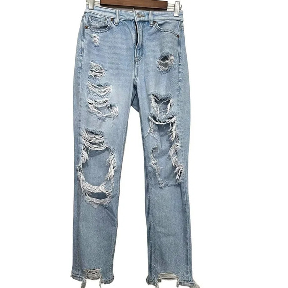 American Eagle Mom Jean Distressed Jeans Size 0 Comfort Stretch Waistband - Picture 9 of 9